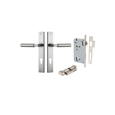 IVER Berlin Door Lever Handle On Rectangular Backplate | Entrance Kit (Key/Thumb) | 7 Finishes - Satin Nickel