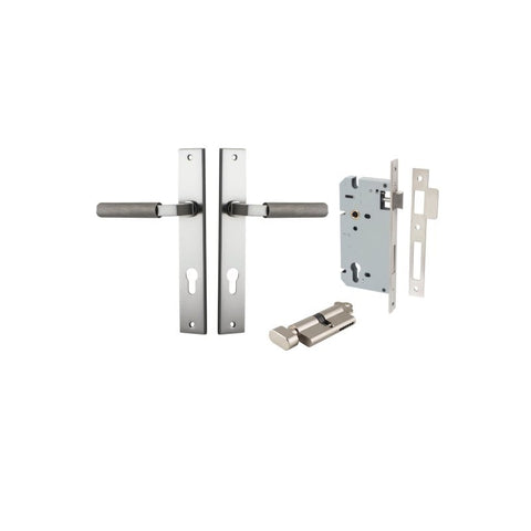 IVER Brunswick Door Lever Handle On Rectangular Backplate | Entrance Kit (Key/Thumb) | 6 Finishes - Satin Nickel