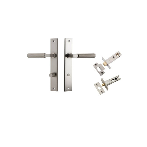IVER Brunswick Door Lever Handle On Rectangular Backplate | Separate Privacy Kit | 6 Finishes - Satin Nickel