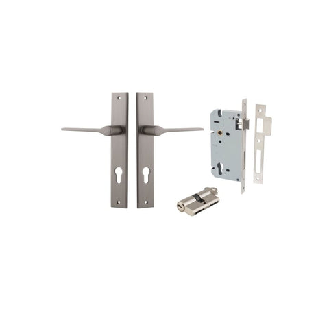 IVER Como Door Lever Handle On Rectangular Backplate | Entrance Kit (Key/Key) | 7 Finishes - Satin Nickel