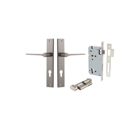 IVER Como Door Lever Handle On Rectangular Backplate | Entrance Kit (Key/Thumb) | 7 Finishes - Satin Nickel