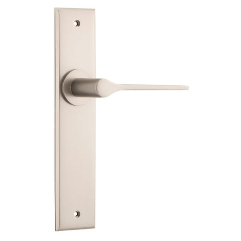 IVER Como Door Lever Handle On Chamfered Backplate | Passage Lever Set Only | 7 Finishes - Satin Nickel