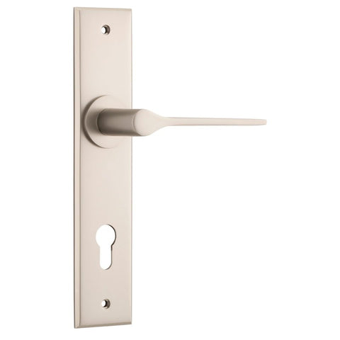 IVER Como Door Lever Handle On Chamfered Backplate | Entrance Lever Set Only | 7 Finishes - Satin Nickel