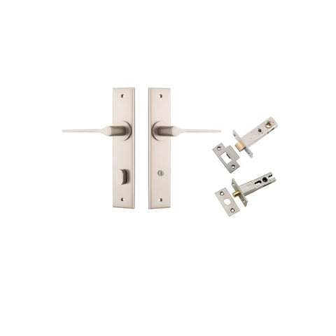 IVER Como Door Lever Handle On Chamfered Backplate | Separate Privacy Kit | 7 Finishes - Satin Nickel