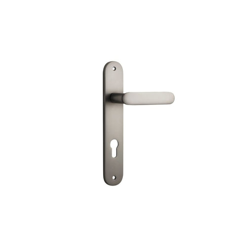 Iver Bronte Solid Brass Door Lever on Oval Backplate | Entrance Lever Set Only | 7 Finishes - Satin Nickel