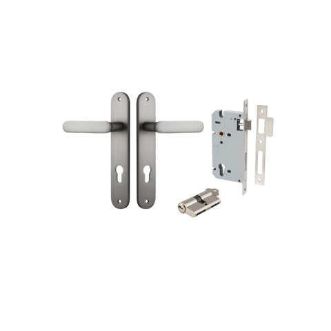 Iver Bronte Solid Brass Door Lever on Oval Backplate | Entrance Kit (Key/Key) | 7 Finishes - Satin Nickel