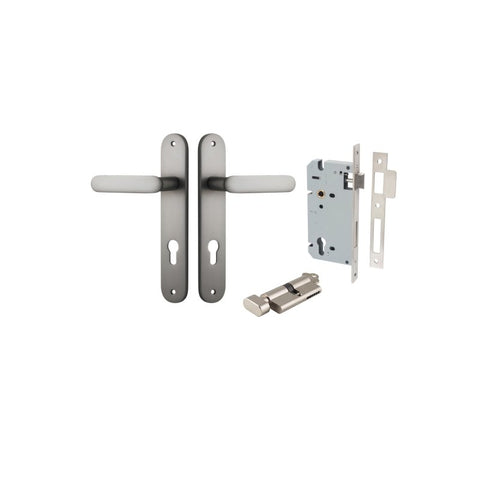 Iver Bronte Solid Brass Door Lever on Oval Backplate | Entrance Kit (Key/Thumb) | 7 Finishes - Satin Nickel