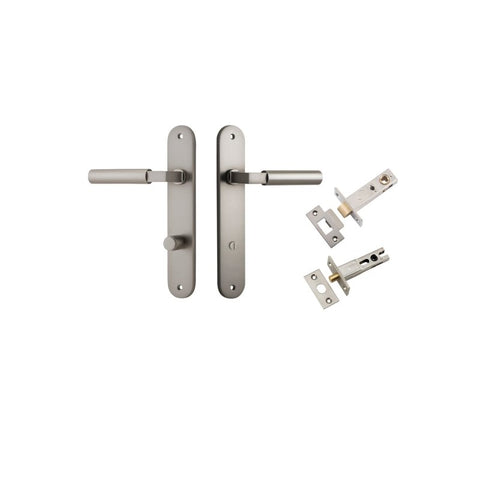 Iver Berlin Solid Brass Door Lever on Oval Backplate | Separate Privacy Kit | 7 Finishes - Satin Nickel