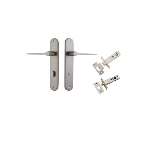 IVER Como Door Lever Handle On Oval Backplate | Separate Privacy Kit | 7 Finishes - Satin Nickel
