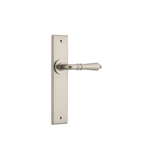 IVER Sarlat Door Lever Handle On Chamfered Backplate | Passage Lever Set Only | 10 Finishes - Satin Nickel
