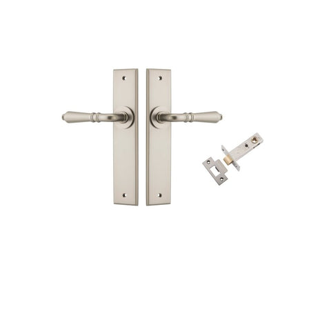 IVER Sarlat Door Lever Handle On Chamfered Backplate | Passage Kit | 10 Finishes - Satin Nickel
