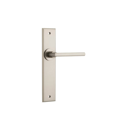 Iver Baltimore Door Lever Handle on Chamfered Backplate | Passage Lever Set Only | 7 Finishes - Satin Nickel