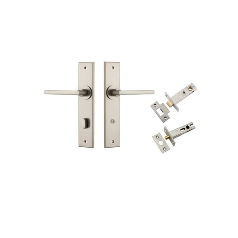 Iver Baltimore Door Lever Handle on Chamfered Backplate | Separate Privacy Kit | 7 Finishes - Satin Nickel