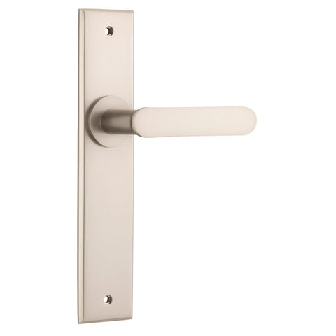 IVER Bronte Door Lever Handle On Chamfered Backplate | Passage Lever Set Only | 7 Finishes - Satin Nickel