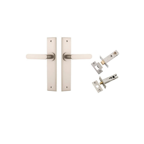 IVER Bronte Door Lever Handle On Chamfered Backplate | Separate Privacy Kit | 7 Finishes - Satin Nickel