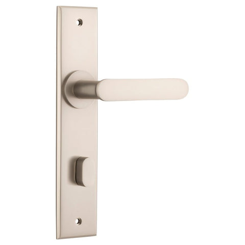 IVER Bronte Door Lever Handle On Chamfered Backplate | Privacy Lever Set Only | 7 Finishes - Satin Nickel