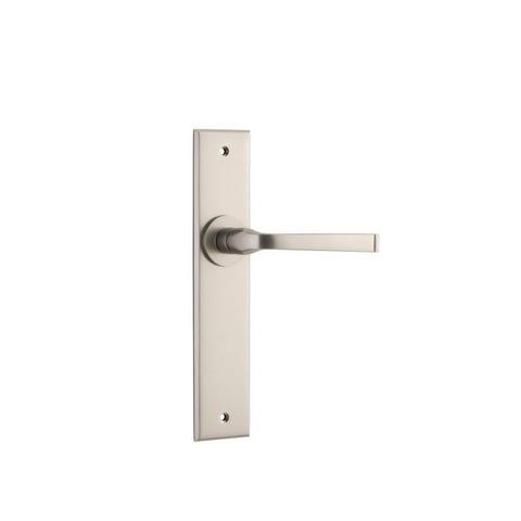 IVER Annecy Door Lever Handle On Chamfered Backplate | Passage Lever Set Only | 9 Finishes - Satin Nickel
