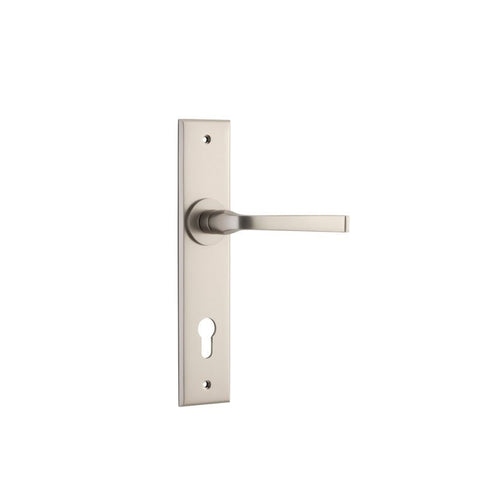 IVER Annecy Door Lever Handle On Chamfered Backplate | Entrance Lever Set Only | 9 Finishes - Satin Nickel