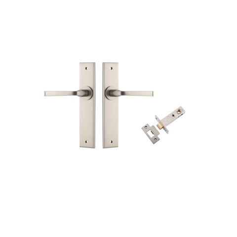 IVER Annecy Door Lever Handle On Chamfered Backplate | Passage Kit | 9 Finishes - Satin Nickel