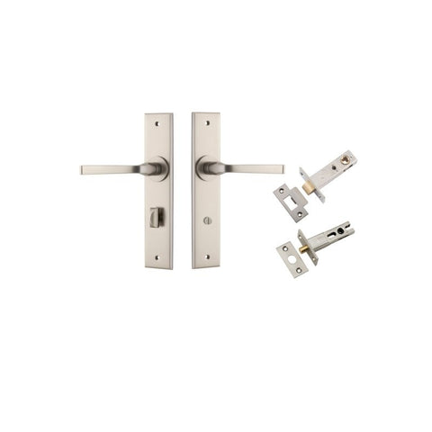 IVER Annecy Door Lever Handle On Chamfered Backplate | Separate Privacy Kit | 9 Finishes - Satin Nickel