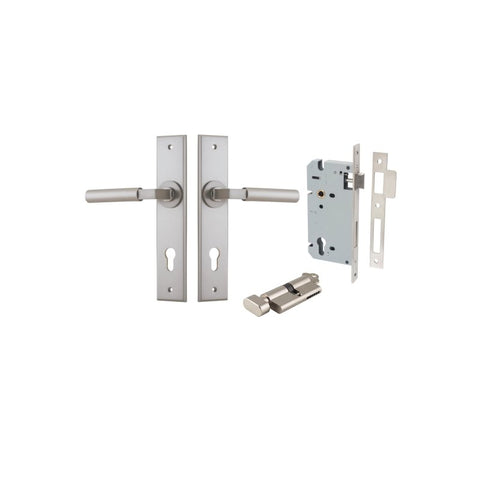 Iver Berlin Door Lever Handle On Chamfered Rectangular Backplate - primehardware
