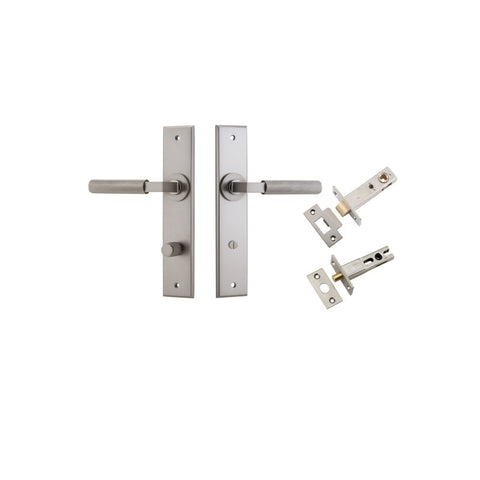 IVER Brunswick Door Lever Handle On Chamfered Backplate | Separate Privacy Kit | 6 Finishes - Satin Nickel