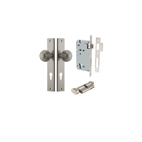 IVER Guildford Door Knob On Rectangular Backplate | Entrance Kit (Key/Thumb) | 9 Finishes - Satin Nickel