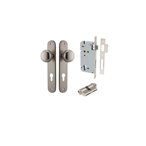 IVER Cambridge Door Knob On Oval Backplate | Entrance Kit (Key/Key) | 9 Finishes - Satin Nickel