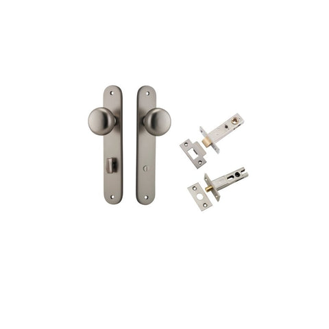 IVER Cambridge Door Knob On Oval Backplate | Separate Privacy Kit | 9 Finishes - Satin Nickel