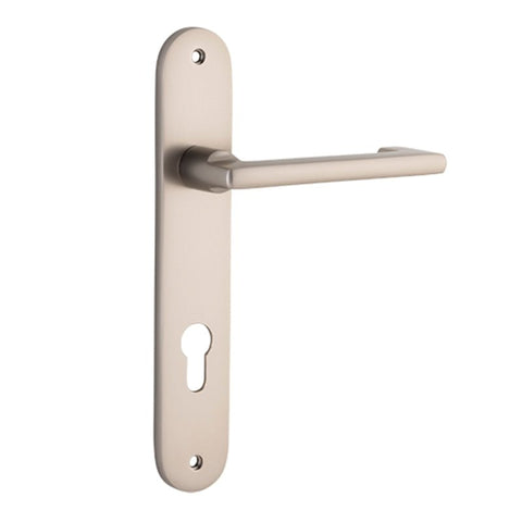 Iver Baltimore Return Solid Brass Door Lever on Oval Backplate | Entrance Lever Set Only | 7 Finishes - Satin Nickel
