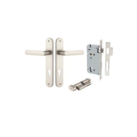 IVER Osaka Door Lever Handle On Oval Backplate | Entrance Kit (Key/Thumb) | 6 Finishes - Satin Nickel
