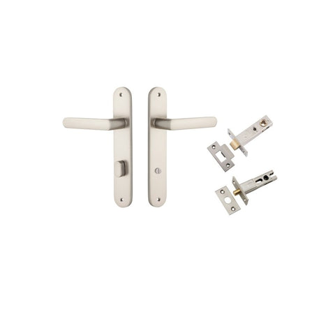 IVER Osaka Door Lever Handle On Oval Backplate | Separate Privacy Kit | 6 Finishes - Satin Nickel