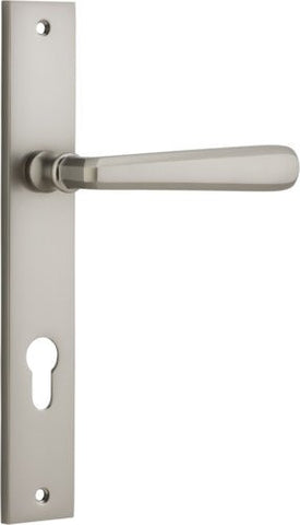 IVER Copenhagen Door Lever Handle On Rectangular Backplate | Entrance Lever Set Only | 7 Finishes - Satin Nickel