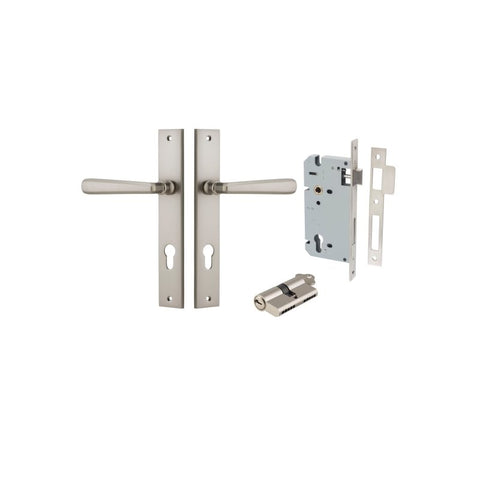 IVER Copenhagen Door Lever Handle On Rectangular Backplate | Entrance Kit (Key/Key) | 7 Finishes - Satin Nickel