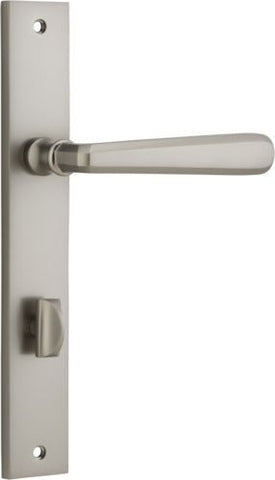 IVER Copenhagen Door Lever Handle On Rectangular Backplate | Privacy Lever Set Only | 7 Finishes - Satin Nickel