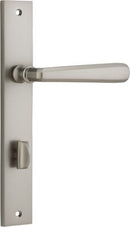 IVER Copenhagen Door Lever Handle On Rectangular Backplate | Privacy Lever Set Only | 7 Finishes - Satin Nickel