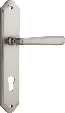 Iver Copenhagen Door Lever Handle on Shouldered Backplate | Entrance Lever Set Only | 7 Finishes - Satin Nickel