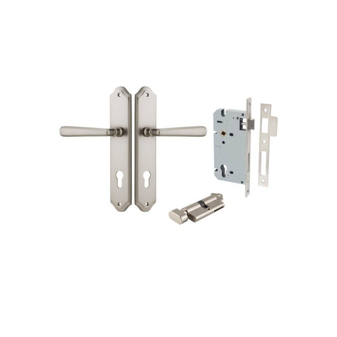 Iver Copenhagen Door Lever Handle on Shouldered Backplate | Entrance Kit (Key/Thumb) | 7 Finishes - Satin Nickel