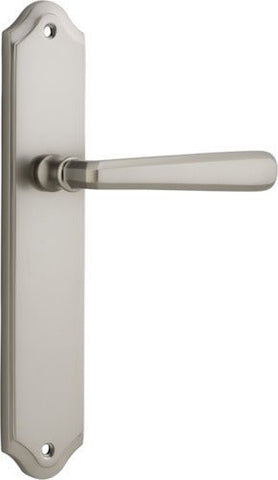 Iver Copenhagen Door Lever Handle on Shouldered Backplate | Passage Lever Set Only | 7 Finishes - Satin Nickel