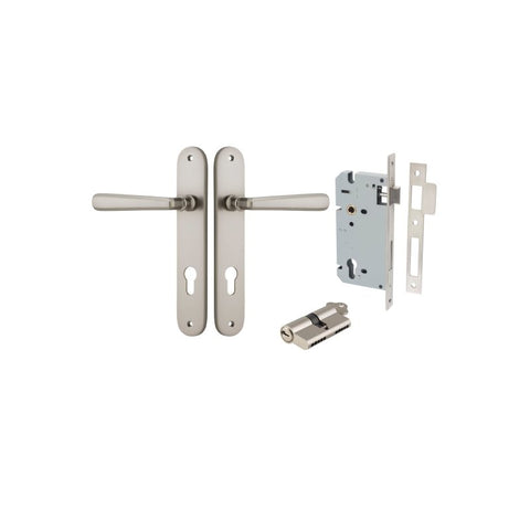 Iver Copenhagen Solid Brass Door Lever on Oval Backplate | Entrance Kit (Key/Key) | 7 Finishes - Satin Nickel