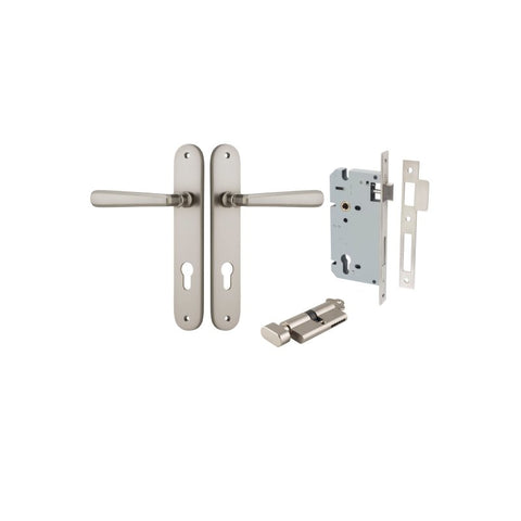 Iver Copenhagen Solid Brass Door Lever on Oval Backplate | Entrance Kit (Key/Thumb) | 7 Finishes - Satin Nickel