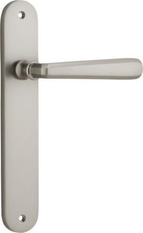 Iver Copenhagen Solid Brass Door Lever on Oval Backplate | Passage Lever Set Only | 7 Finishes - Satin Nickel