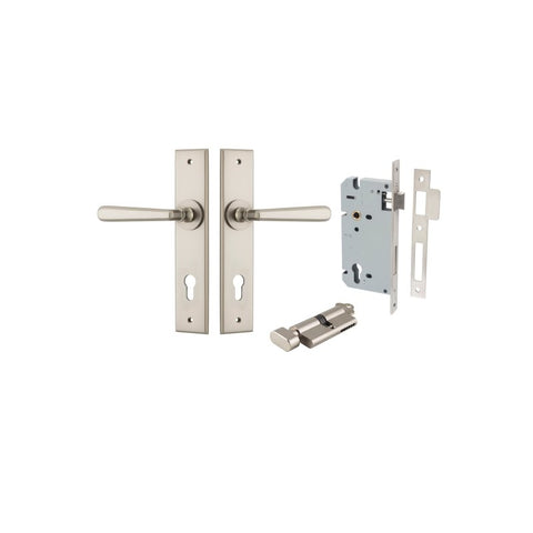 Iver Copenhagen Door Lever on Chamfered Backplate — Entrance Kit — Key/Thumb