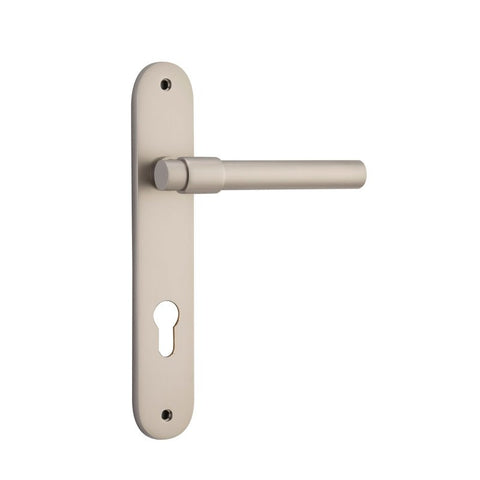 Iver Helsinki Solid Brass Door Lever on Oval Backplate | Entrance Lever Set Only | 7 Finishes - Satin Nickel
