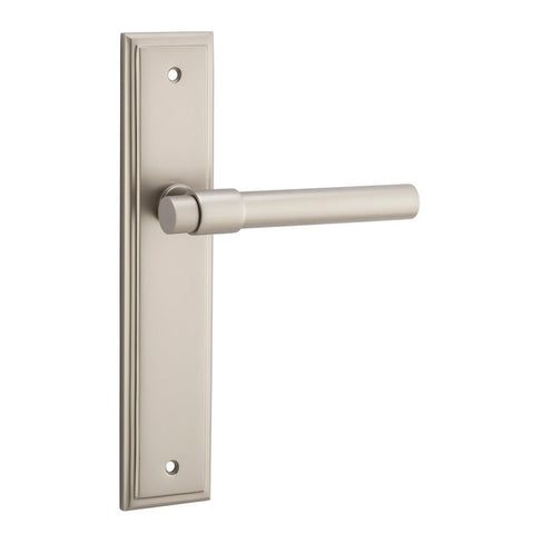 IVER Helsinki Door Lever Handle On Stepped Backplate | Passage Lever Set Only | 7 Finishes - Satin Nickel