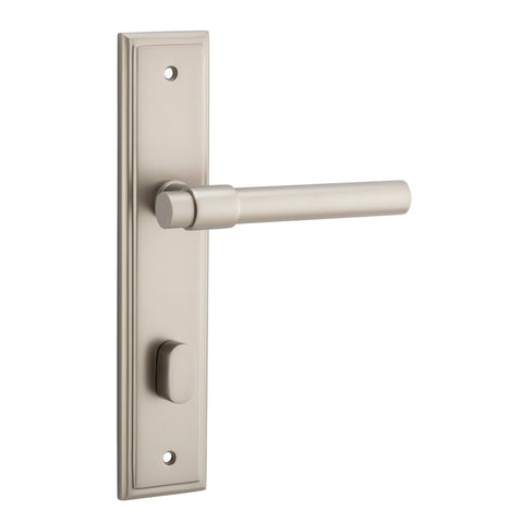 IVER Helsinki Door Lever Handle On Stepped Backplate | Privacy Lever Set Only | 7 Finishes - Satin Nickel