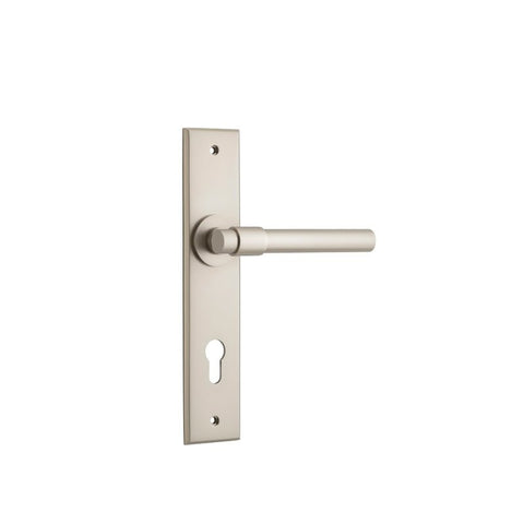 IVER Helsinki Door Lever Handle On Chamfered Backplate | Entrance Lever Set Only | 7 Finishes - Satin Nickel