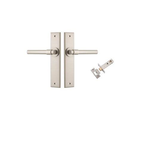 IVER Helsinki Door Lever Handle On Chamfered Backplate | Passage Kit | 7 Finishes - Satin Nickel