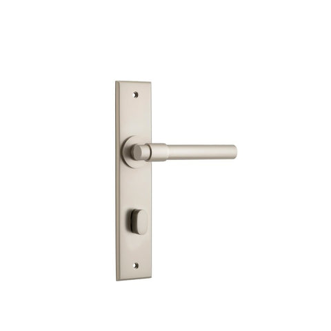 IVER Helsinki Door Lever Handle On Chamfered Backplate | Privacy Lever Set Only | 7 Finishes - Satin Nickel