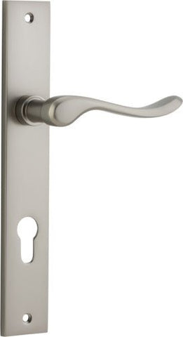 IVER Stirling Door Lever Handle On Rectangular Backplate | Entrance Lever Set Only | 8 Finishes - Satin Nickel
